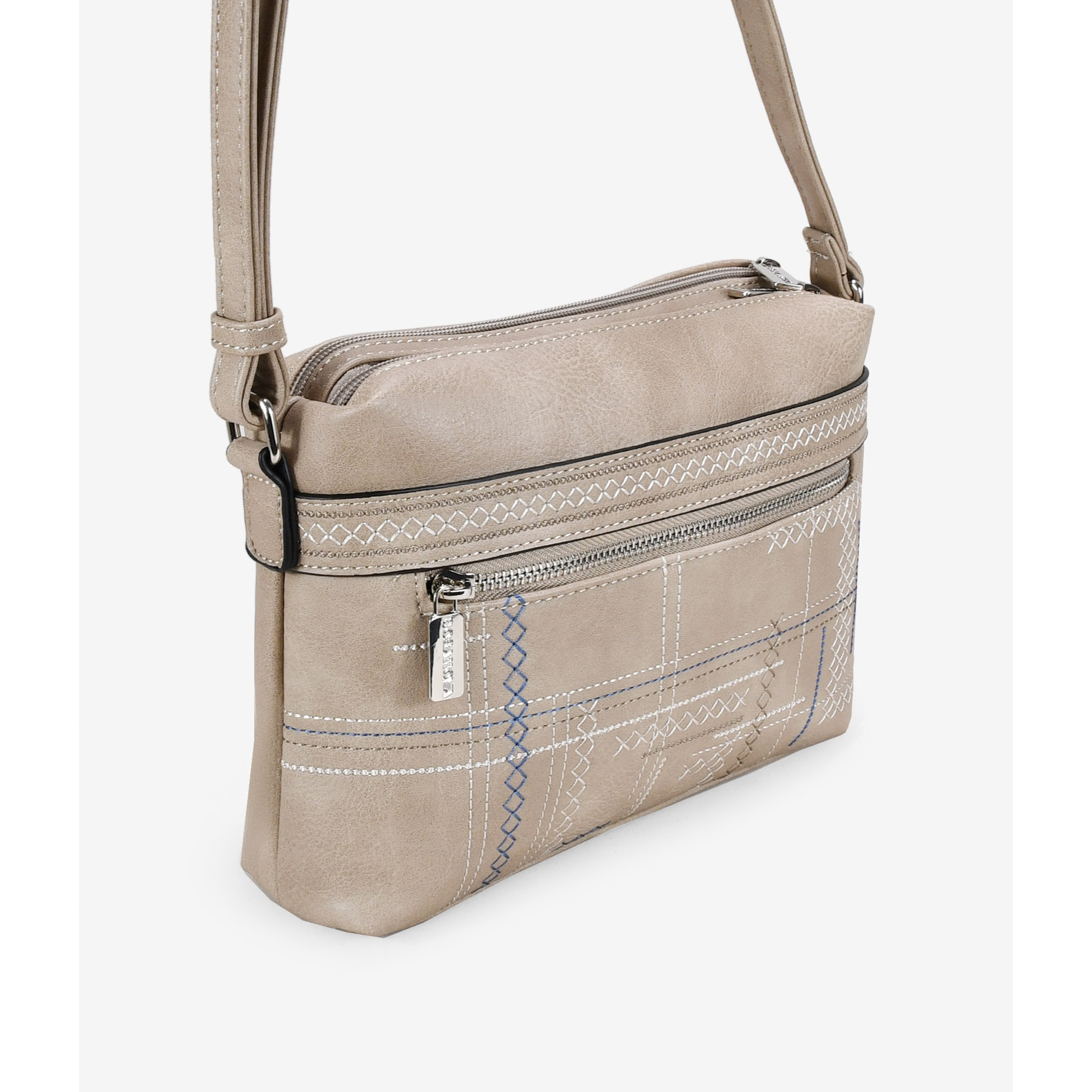 Bolso bandolera taupe doble cremallera