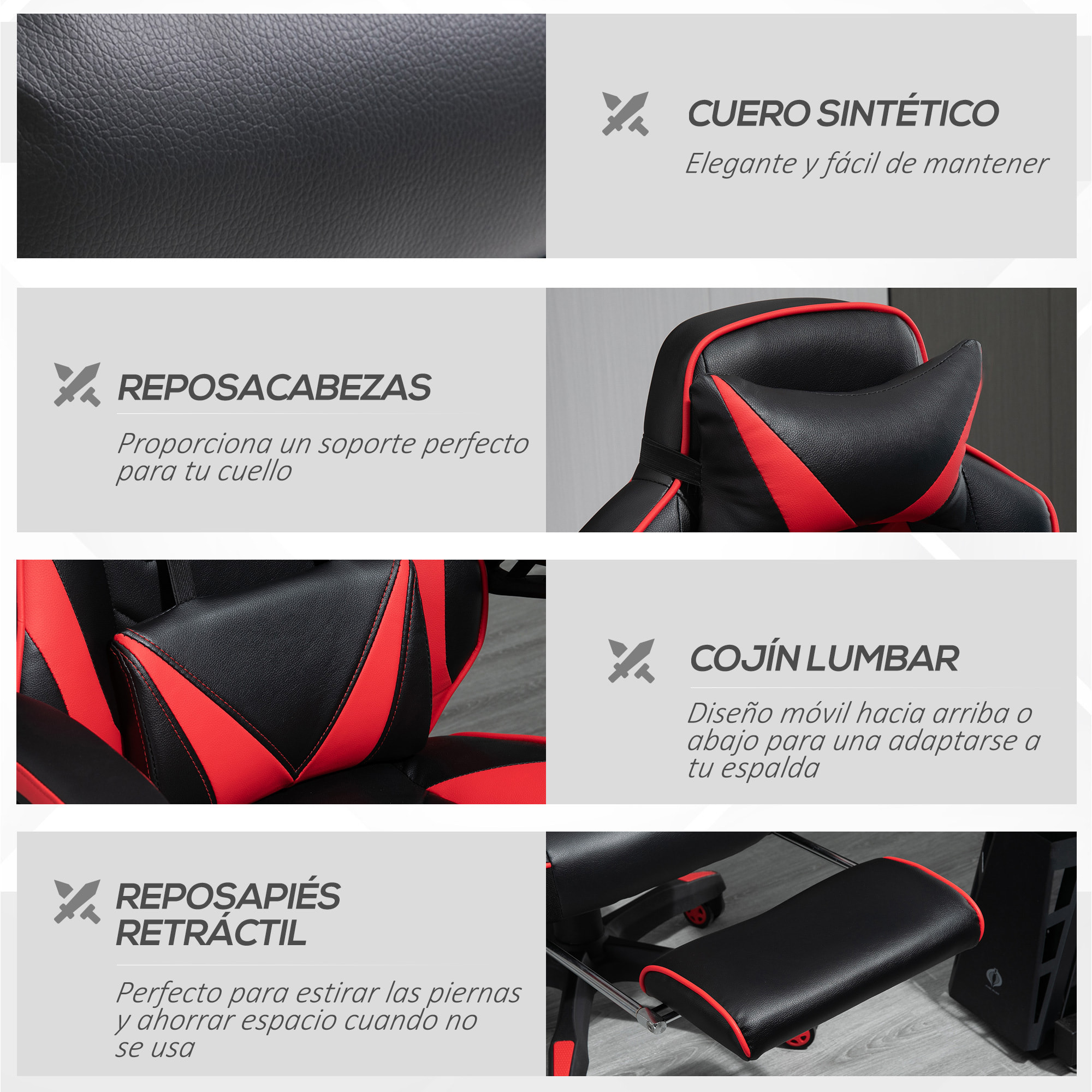 Silla Racing de Escritorio Reclinable Negro y Rojo