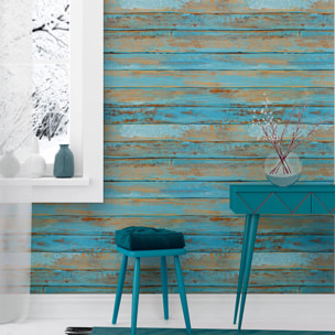 Sticker mural - Ambiance Sticker - BOIS VINTAGE BLEU - Effet papier peint - 40x40cm