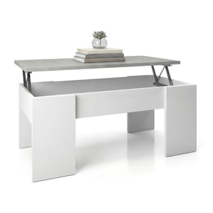 Mesa de centro elevable con almacenaje en blanco artick y gris cemento 100x45-56 cm Vita Blanco Artik (Blanco Mate) - Gris Cemento