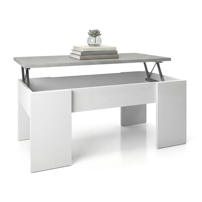 Mesa de centro elevable con almacenaje en blanco artick y gris cemento 100x45-56 cm Vita Blanco Artik (Blanco Mate) - Gris Cemento