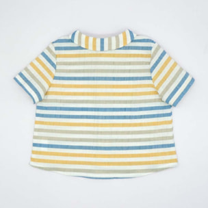 CAMISA MANGA CORTA RAYAS AMARILLA AZUL Y BEIGE