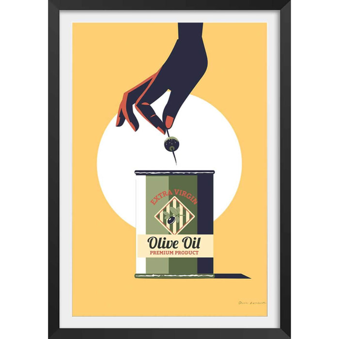 Affiche cuisine Huile d'olive extra Affiche sous cadre noir