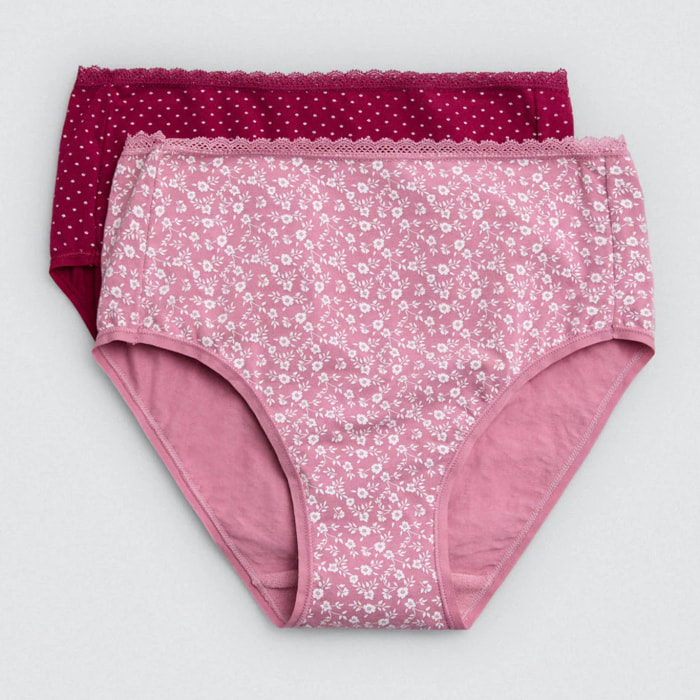 Confezione da 2 slip a vita alta con stampe rosa