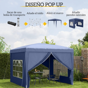Carpa Plegable Pop-up Gazebo 3x3 m Cenador Plegable con 4 Paredes Laterales Anti-UV y Bolsa de Transporte para Camping Fiestas Azul