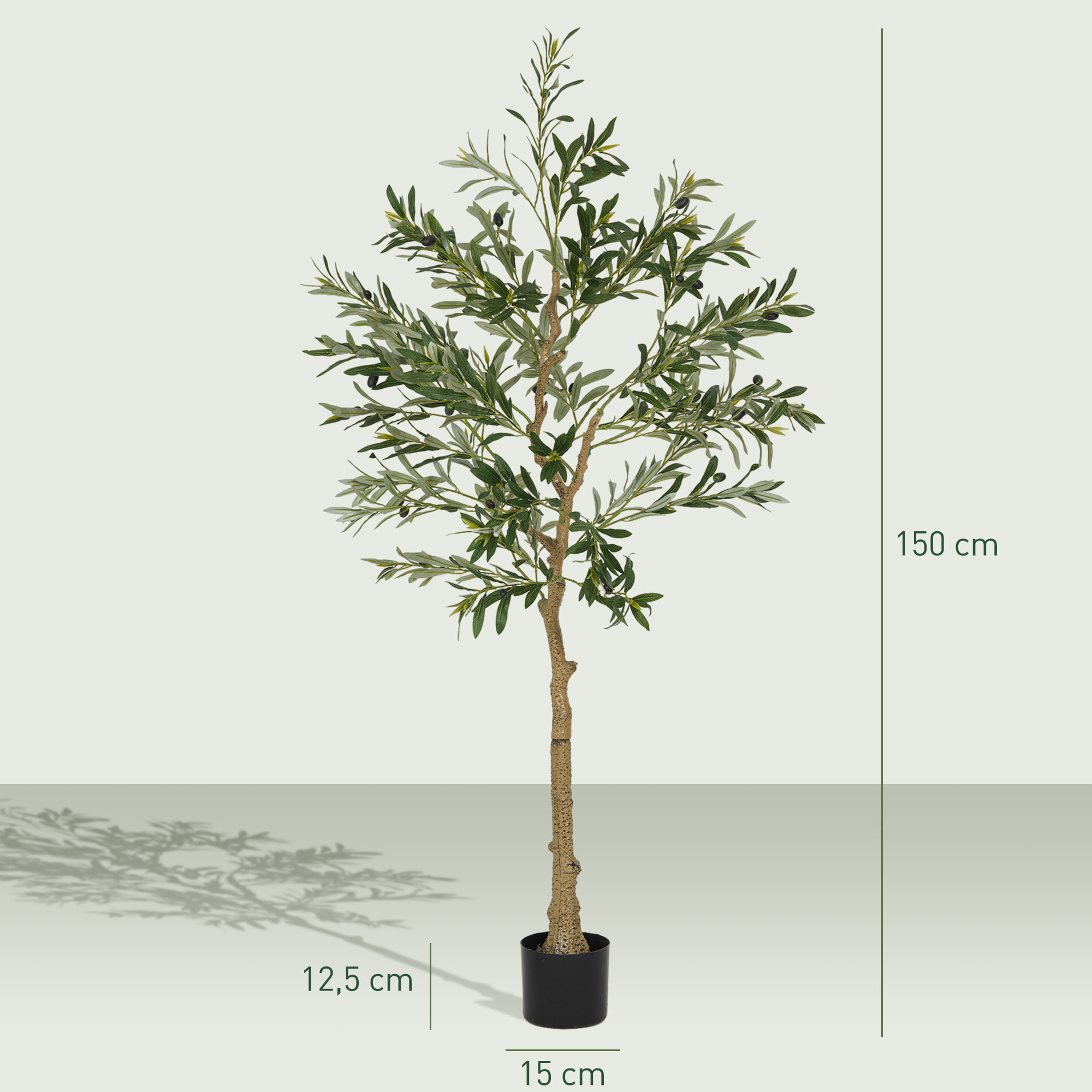 Planta Artificial Decorativa Grande 150 cm Olivo Artificial Árbol Sintético de Interior con 32 Aceitunas Decoración para Hogar Oficina Balcón Dormitorio Verde