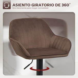 Juego de 2 Taburetes de Bar Giratorios, Taburetes Altos de Cocina con Altura Ajustable 62-83 cm, Sillas Altas de Cocina, Tapizada en Terciopelo, Respaldo y Reposapiés, Marrón