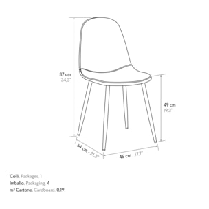 Set di 4 sedie VALLETTA in ecopelle scamosciato finitura castagna e gambe in metallo nero