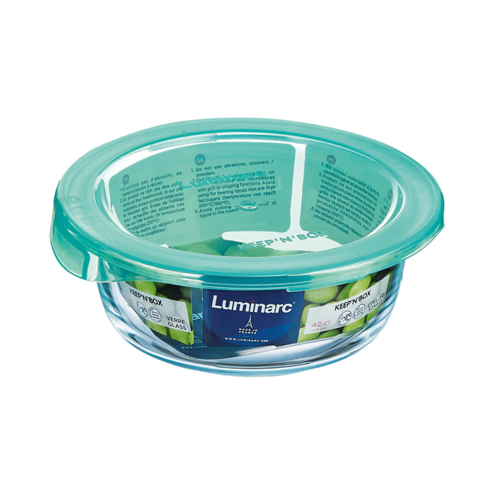 Petite boîte de conservation ronde hermétique 42 cl Keep'n Box + Couvercle Lagoon - Luminarc