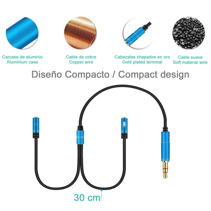 Convertitore splitter da doppio minijack femmina (microfono e altoparlante) a minijack maschio. Usa le cuffie per PC con microfono sul tuo smartphone e tablet.