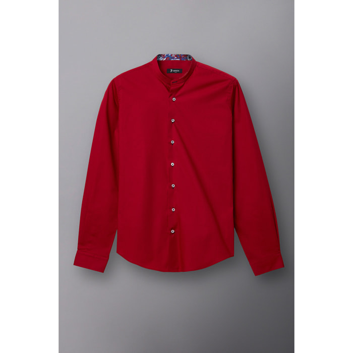 Camicia Uomo Coreano Slim Popeline Stretch Unito Rosso