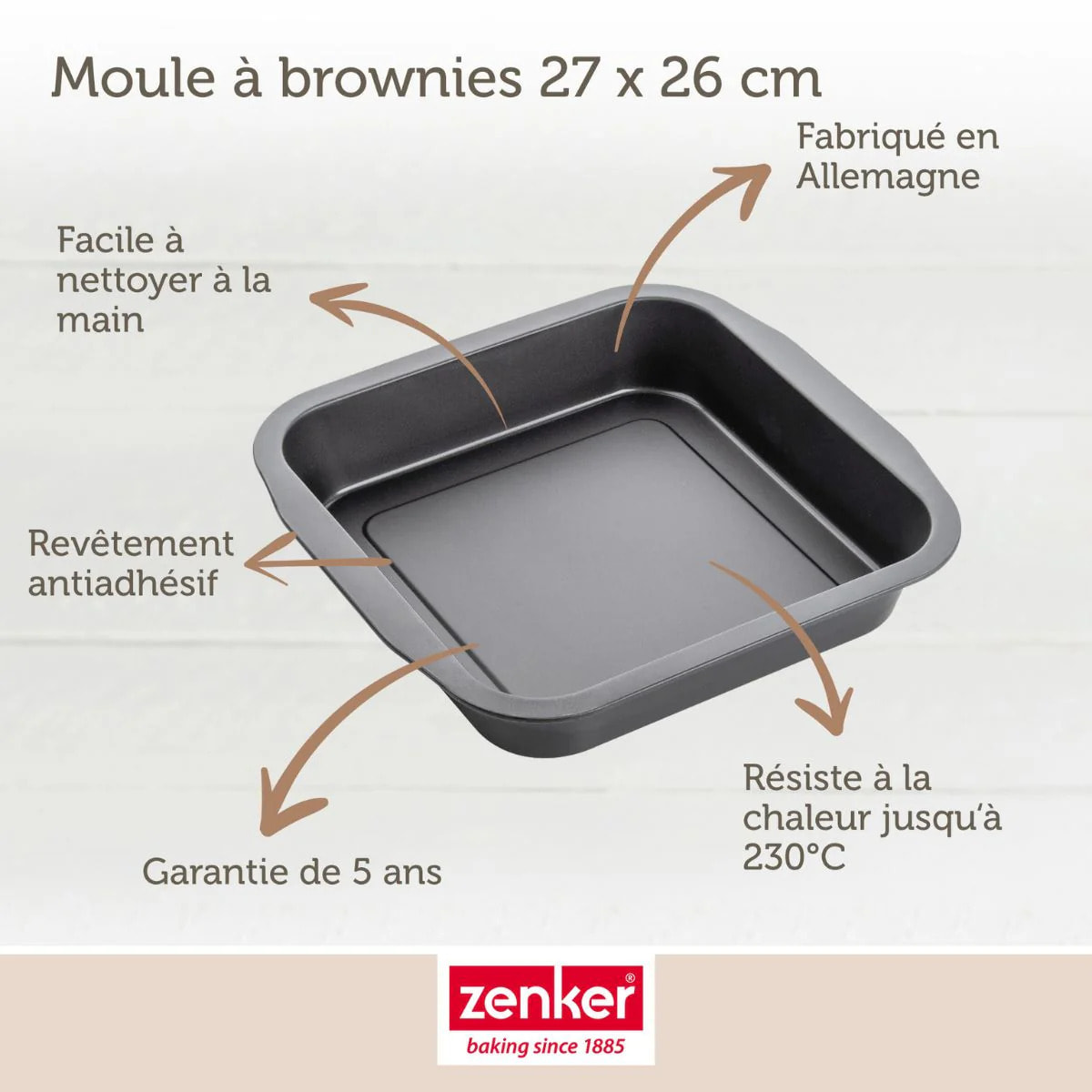 Set à pâtisserie avec 1 Moule à brownie, 1 spatule Zenker et 2 bols à mixer en inox Fackelmann