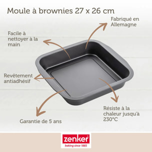 Set à pâtisserie avec 1 Moule à brownie, 1 spatule Zenker et 2 bols à mixer en inox Fackelmann