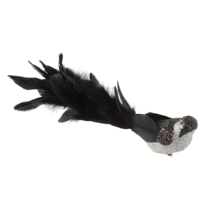 J-Line figure - oiseau + clip - plumes - noir - large