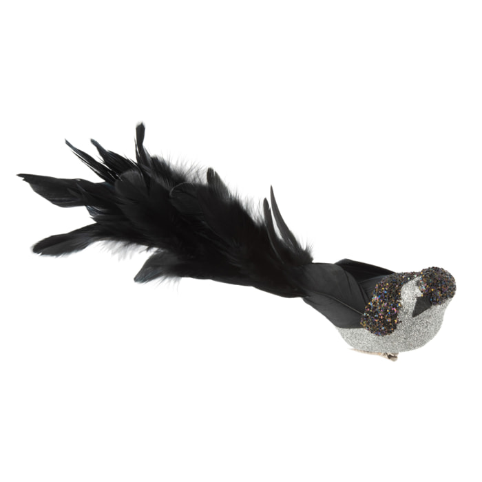 J-Line figure oiseau + clip - plumes - noir - large