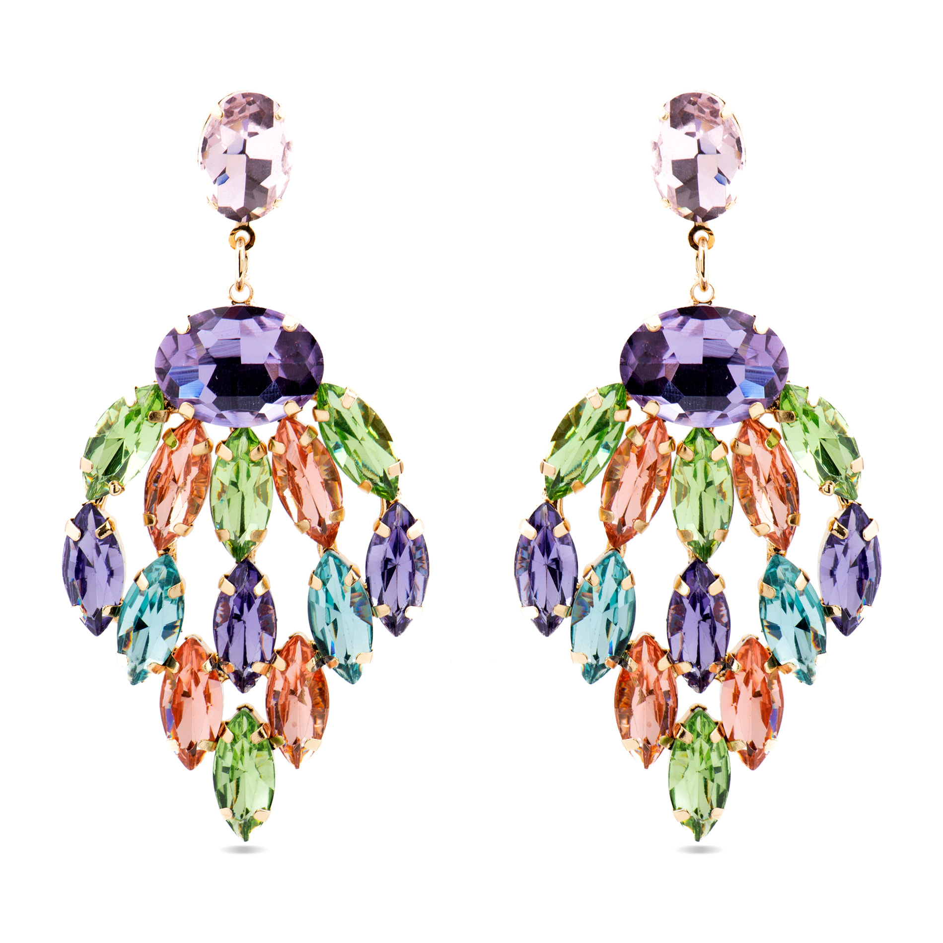 Pendientes con Cristal Multicolor acabado oro 18k