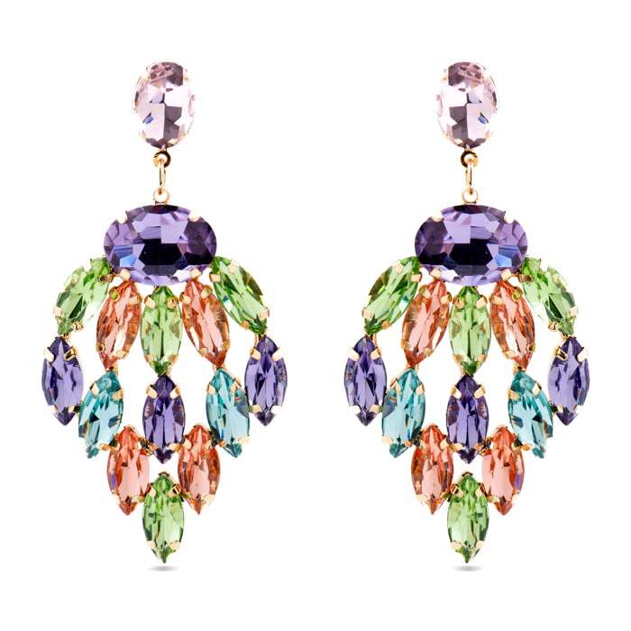 Pendientes con Cristal Multicolor acabado oro 18k