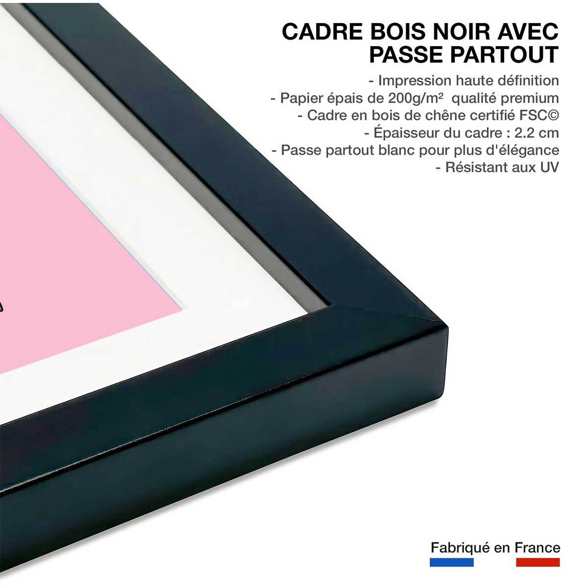 Affiche enfant chien rose  Affiche sous cadre noir