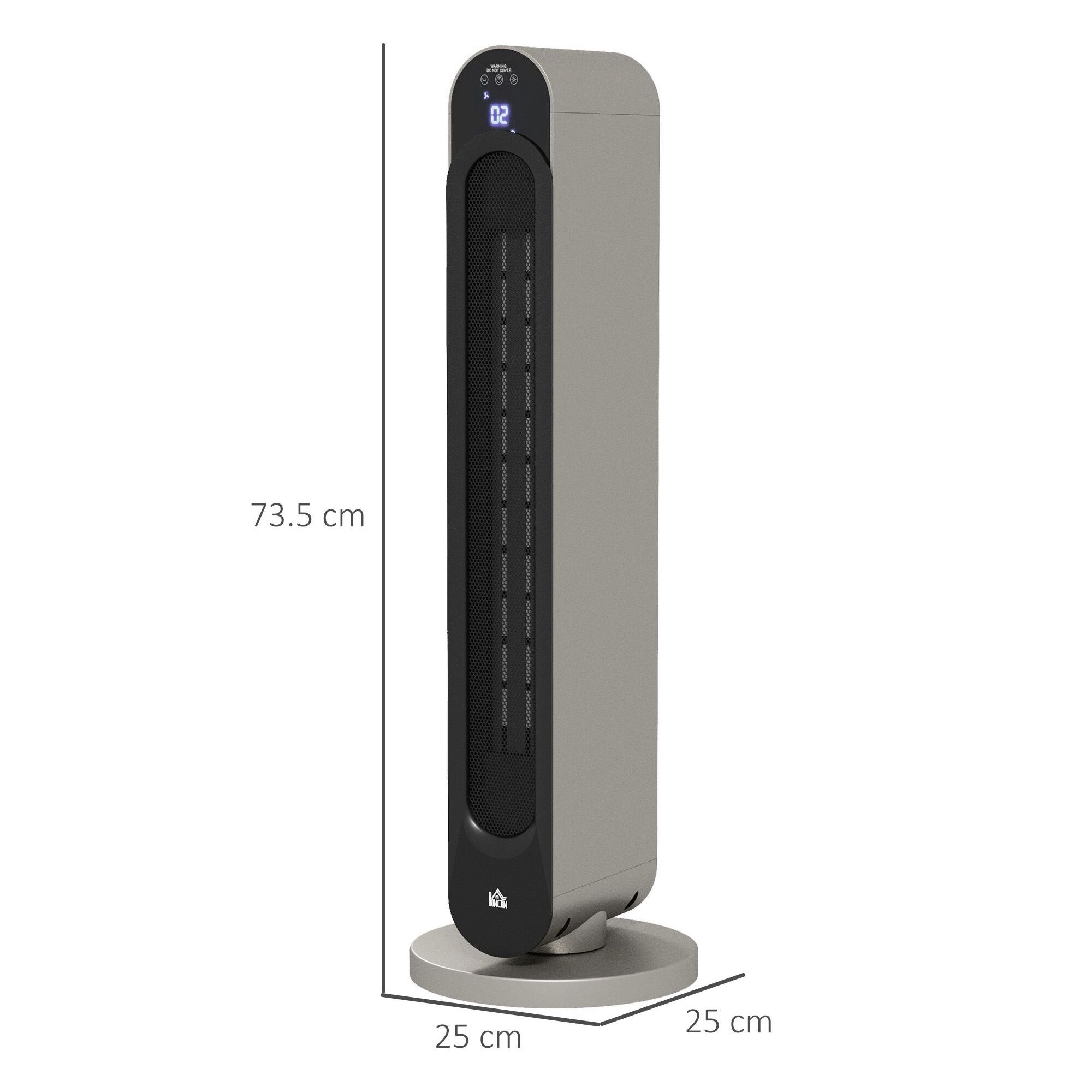 Calefactor Cerámico de Torre 1100/2200W Calentador Vertical con Mando a Distancia Pantalla LED Temporizador de 12H Termostato 3 Modos y Oscilación para 20-25 m² Ø25x73,5 cm Plata y Negro