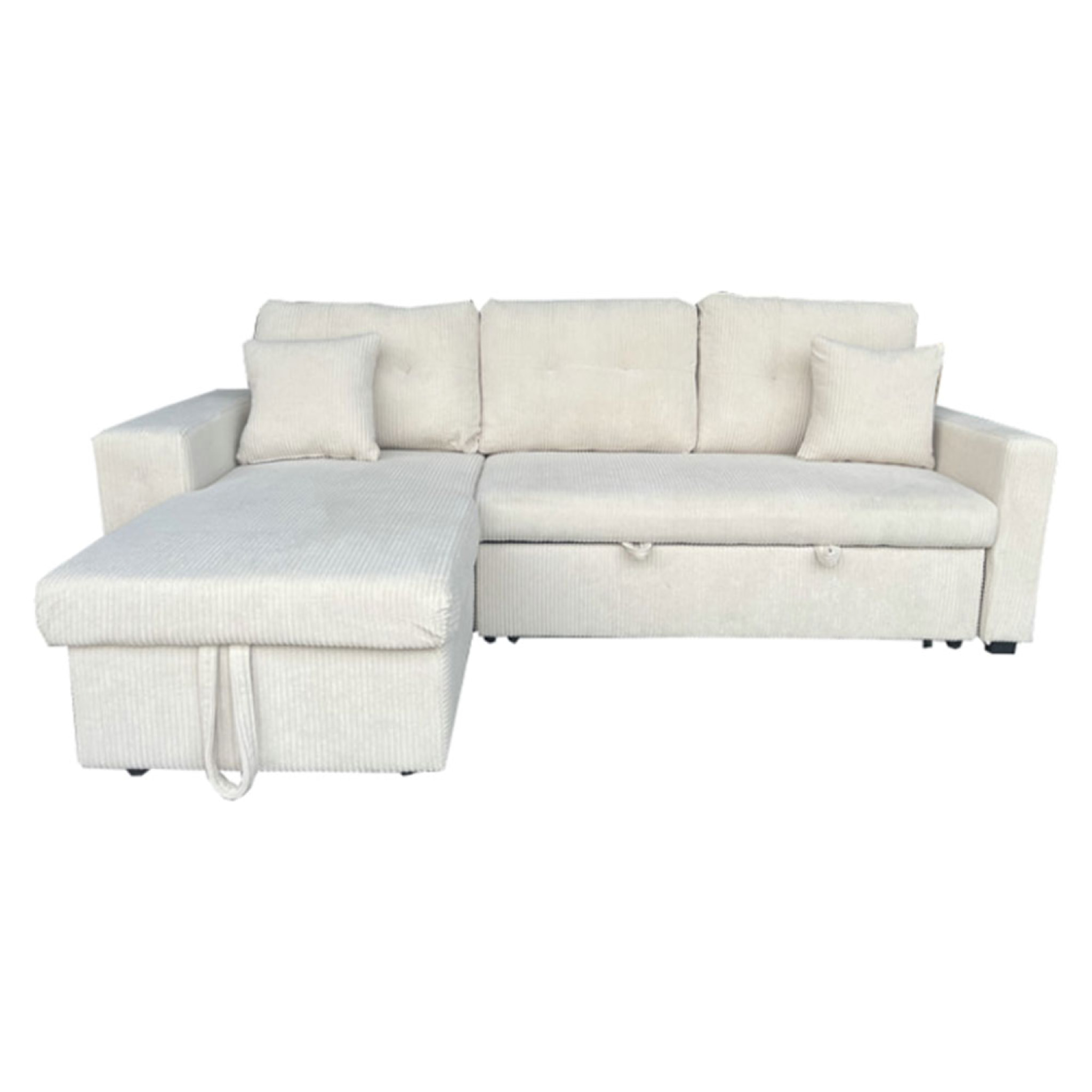 SAN DIEGO Canapé d'angle convertible 4 places avec coffre en velours côtelé beige