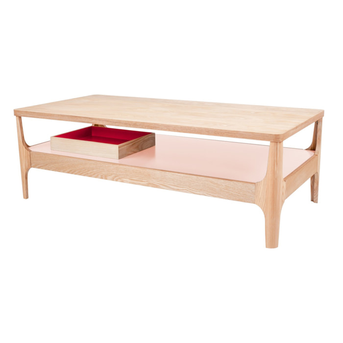 Tavolino da caffè Addison III in frassino con ripiano rosa 120x60 cm