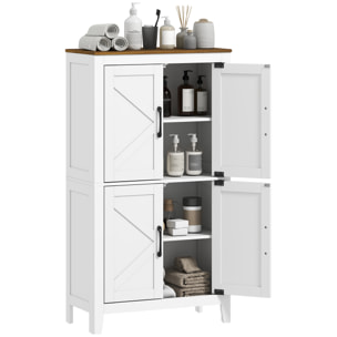 HOMCOM Armario de Baño Estrecho, Mueble Auxiliar de Baño con Puertas Tipo Granero, 4 Estantes y Estantes Ajustables, Ahorro Espacio, 60x30x110 cm, Blanco