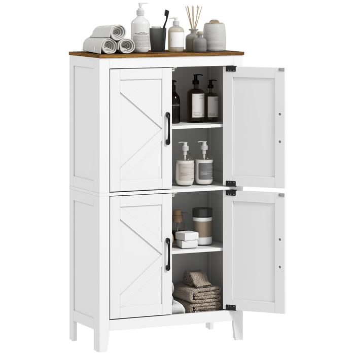 HOMCOM Armario de Baño Estrecho, Mueble Auxiliar de Baño con Puertas Tipo Granero, 4 Estantes y Estantes Ajustables, Ahorro Espacio, 60x30x110 cm, Blanco