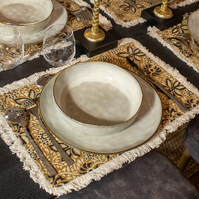 Lot de 4 sets de table en coton camel avec franges BARI