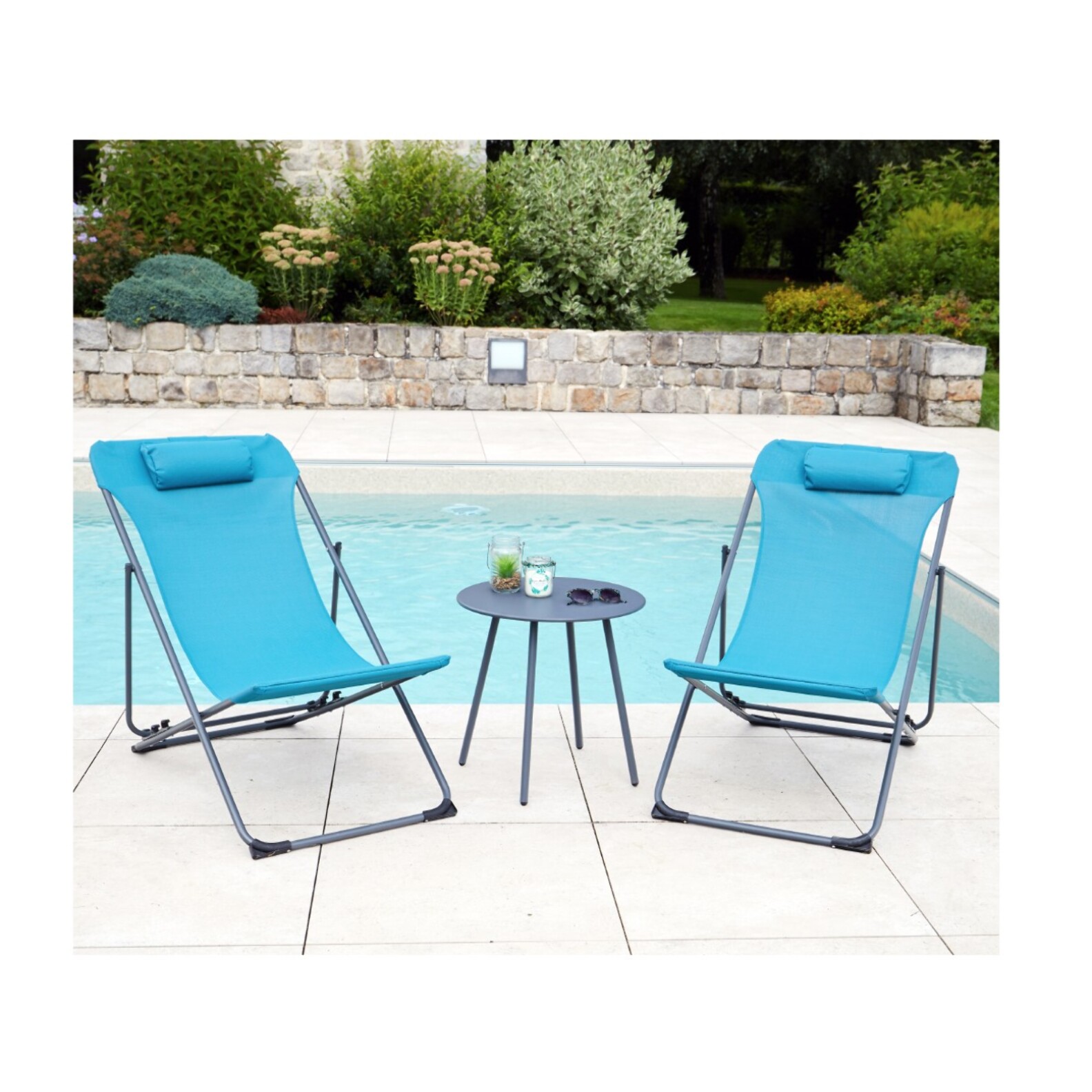 Lot de 6 Chiliennes en acier - bleu canard - SUNNY