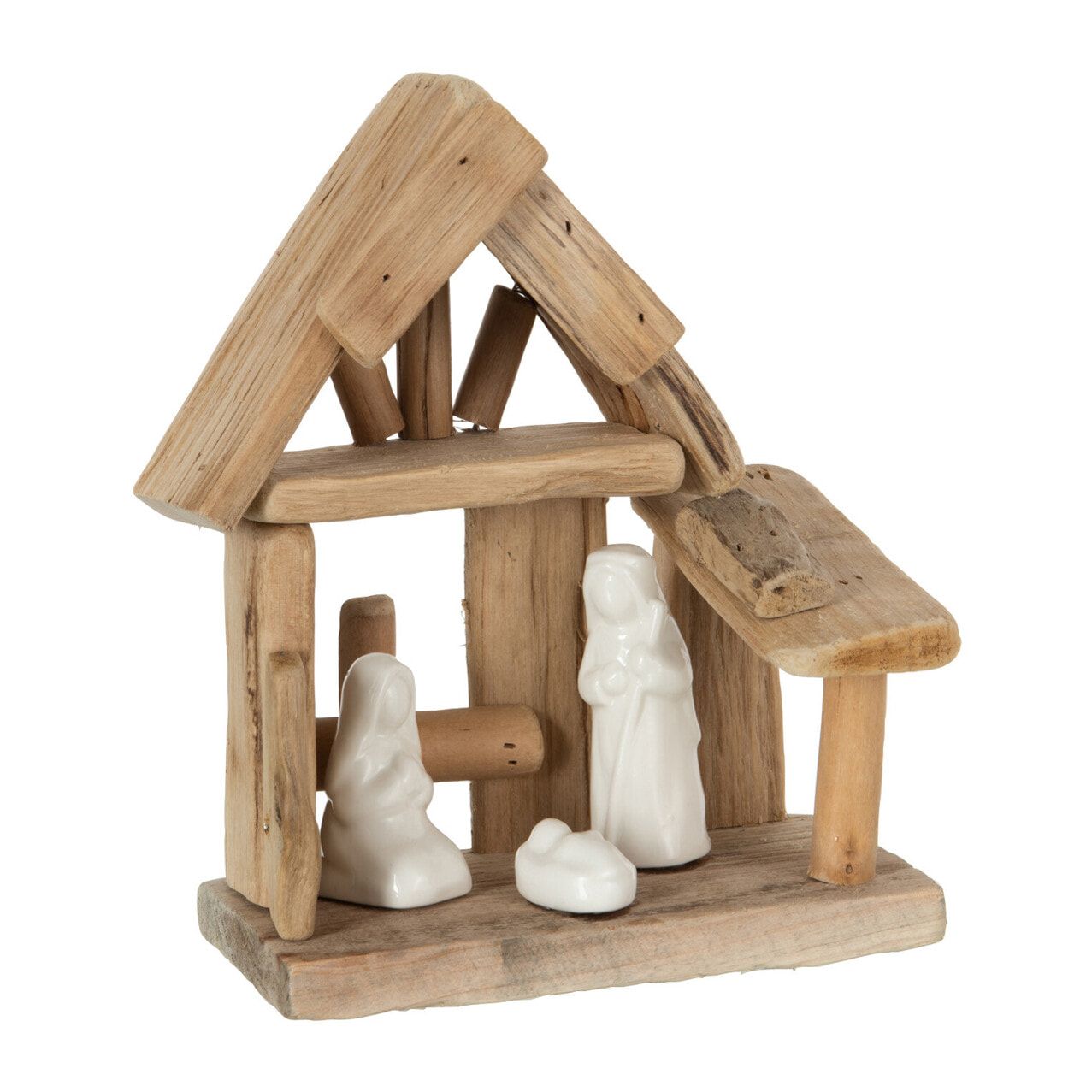 J-Line Creche Maison Bois/Ceramique Naturel/Blanc