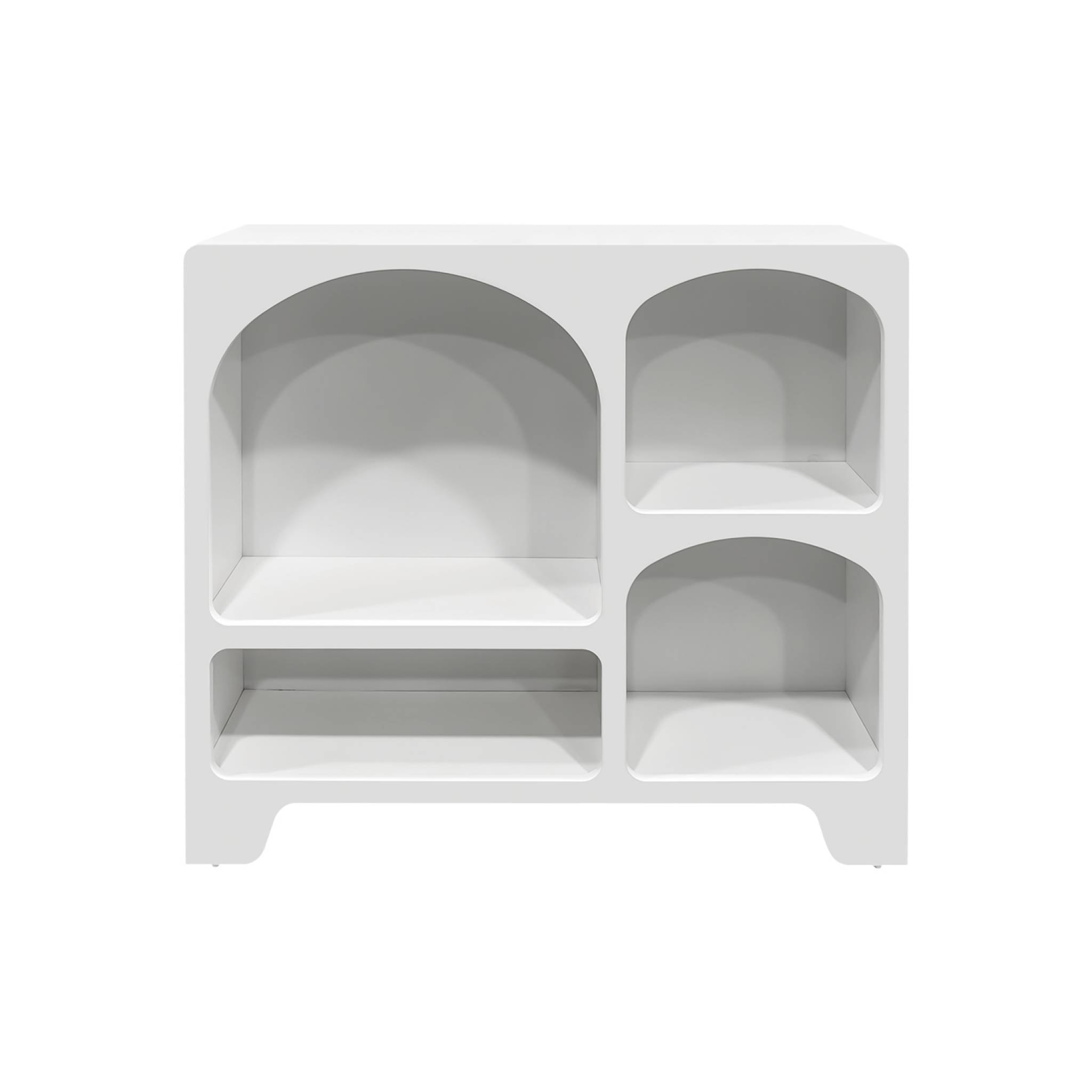 Buffet organique plusieurs niches 4 compartiments. buffet bas. effet bois blanc 90cm