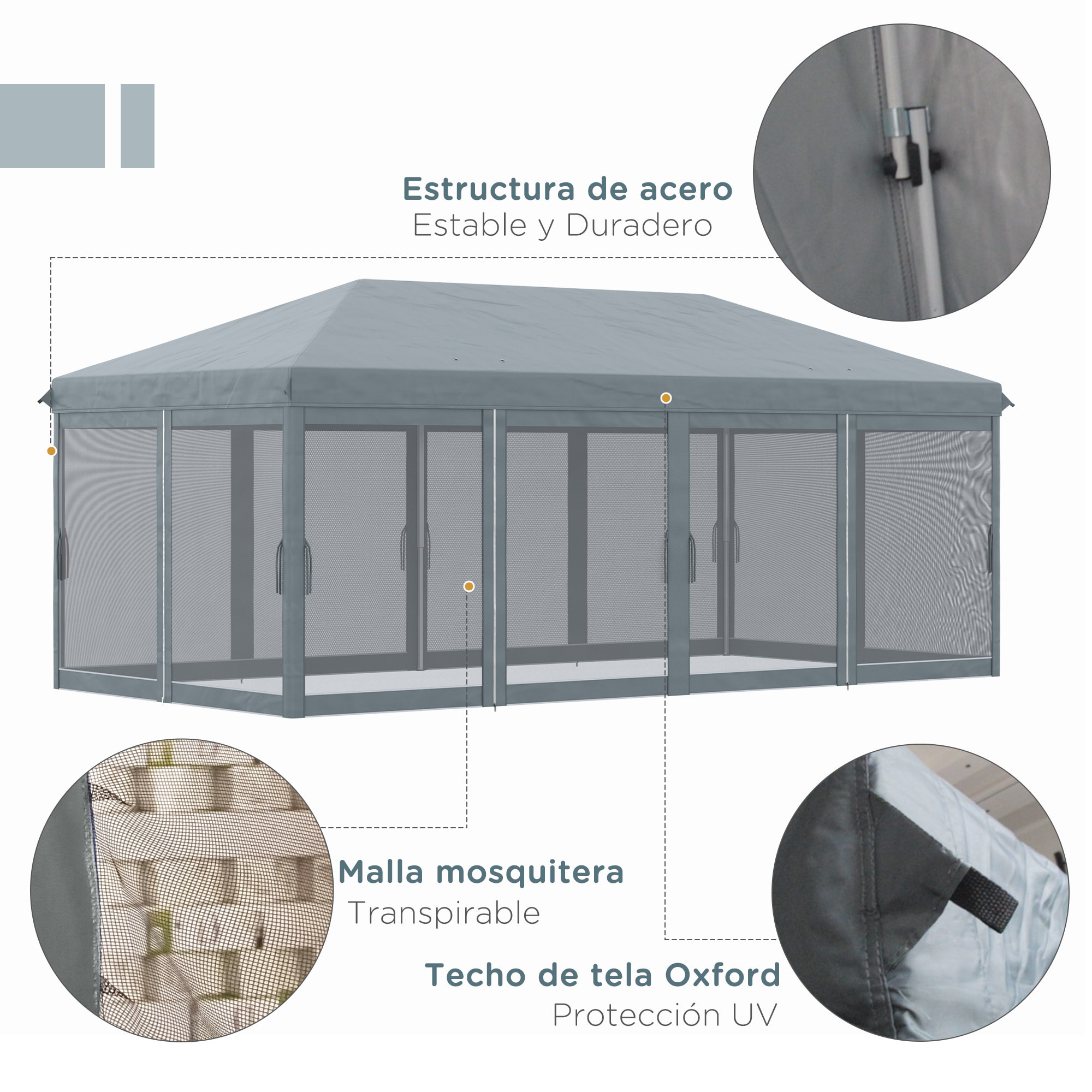 Carpa Plegable Pop-Up Gazebo 6x3 m Cenador Plegable con 6 Paredes Laterales de Malla Anti-UV y Bolsa de Transporte para Camping Fiestas Gris