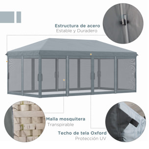 Carpa Plegable Pop-Up Gazebo 6x3 m Cenador Plegable con 6 Paredes Laterales de Malla Anti-UV y Bolsa de Transporte para Camping Fiestas Gris