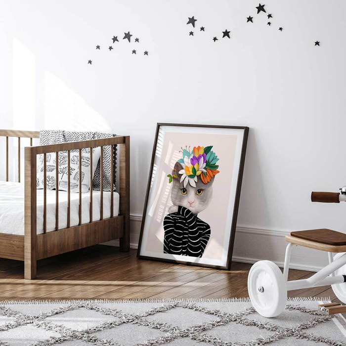 Affiche enfant couronne fleurie  Affiche + cadre en bois - Noir