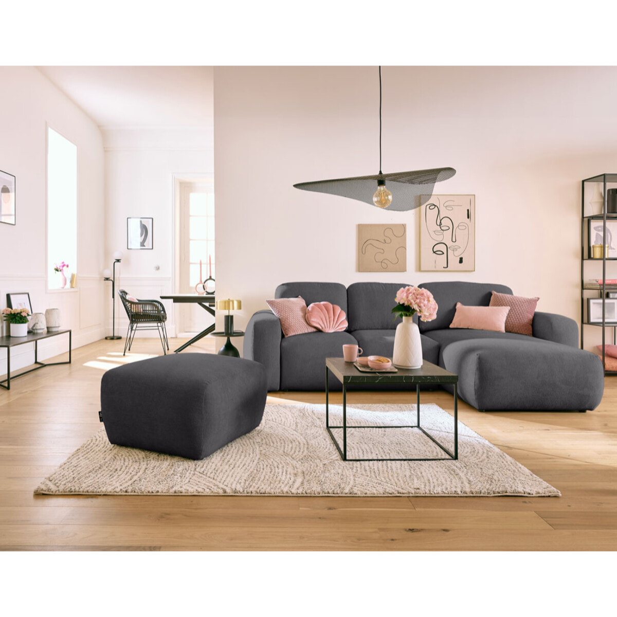 Sorrente - pouf - en tissu texturé - Gris foncé