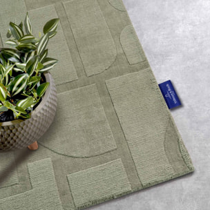 Tapis salon motif géométrique, laine tissée main, ziya authentique