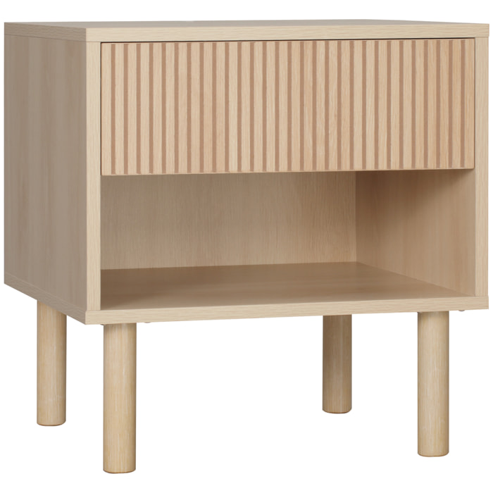 Mesita de Noche, Mesilla de Noche con Cajón y Estante Abierto, Estilo Moderno, Mesita Auxiliar para Dormitorio, Salón, 47x47x50 cm, Madera Natural