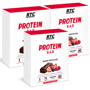 STC Nutrition - Protein Bar Fruits Rouges - 15 g de Protéines par Barre + Vitamines & Minéraux - En-Cas Protéiné - Lot de 3 Étuis de 5 Barres x 45 g