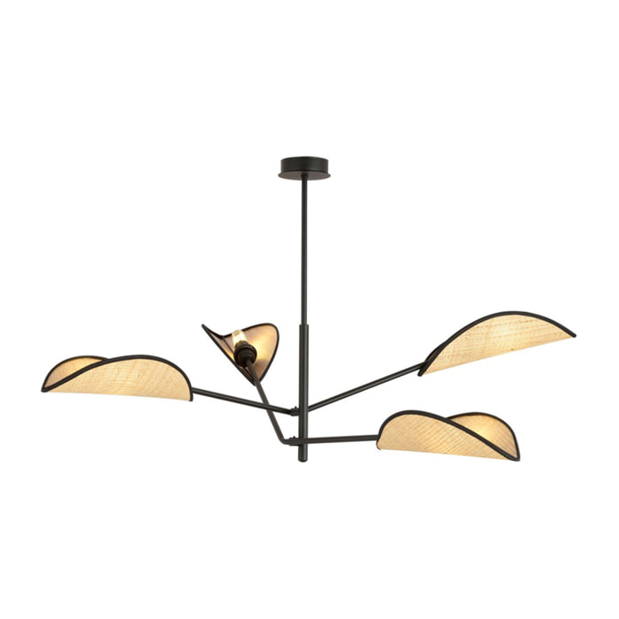 Lampada a sospensione Vene in acciaio nero e rattan
