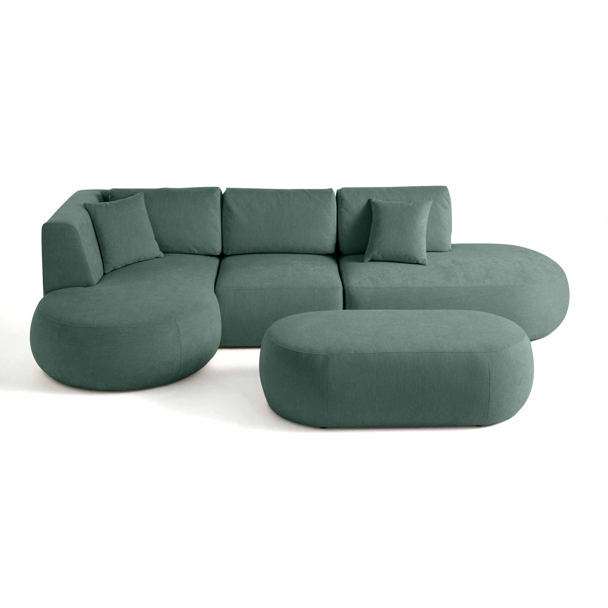 Santorini - canapé modulable d'angle gauche + pouf - 5 places - en tissu texturé - Vert