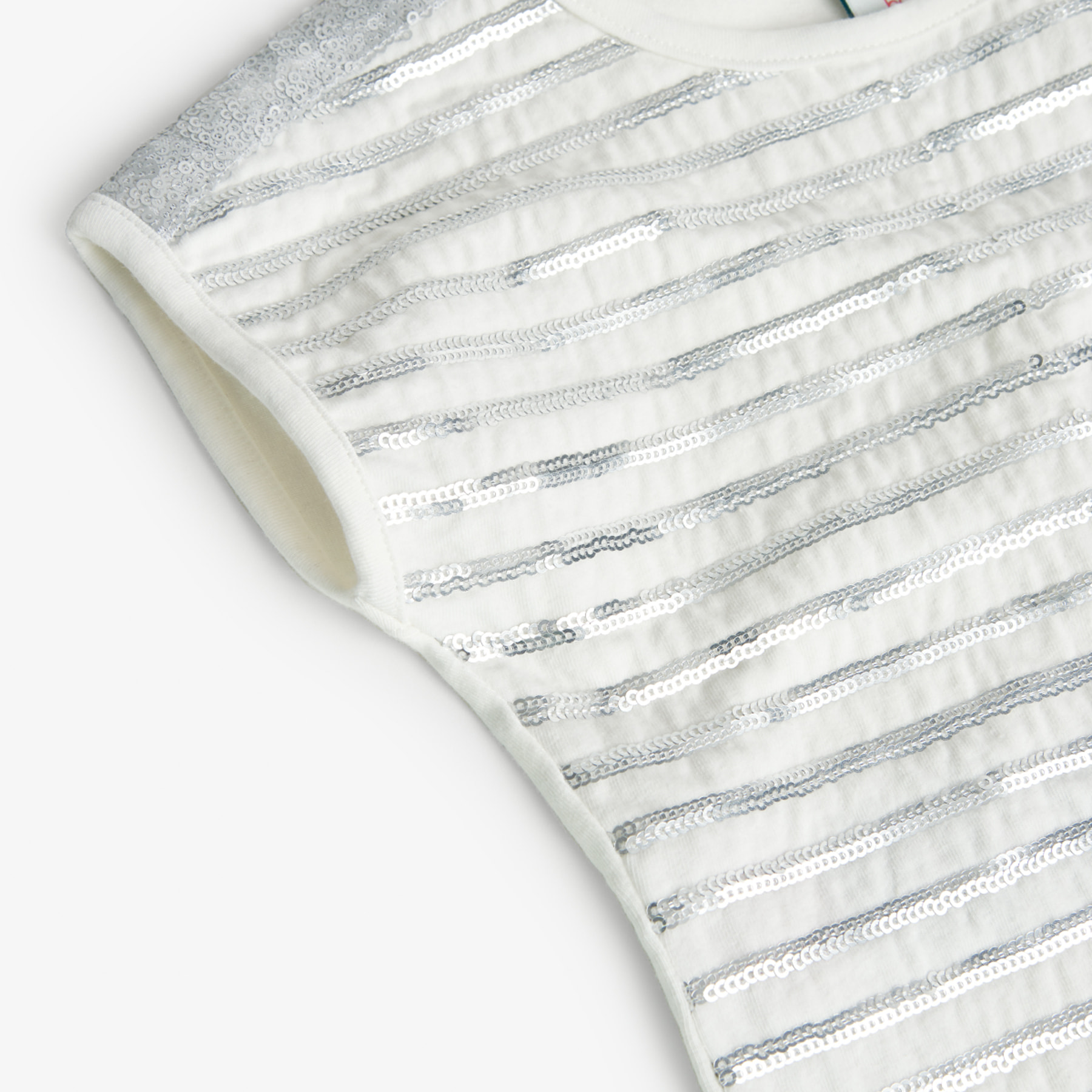 Camiseta elástica niña, estampado de rayas, blanco