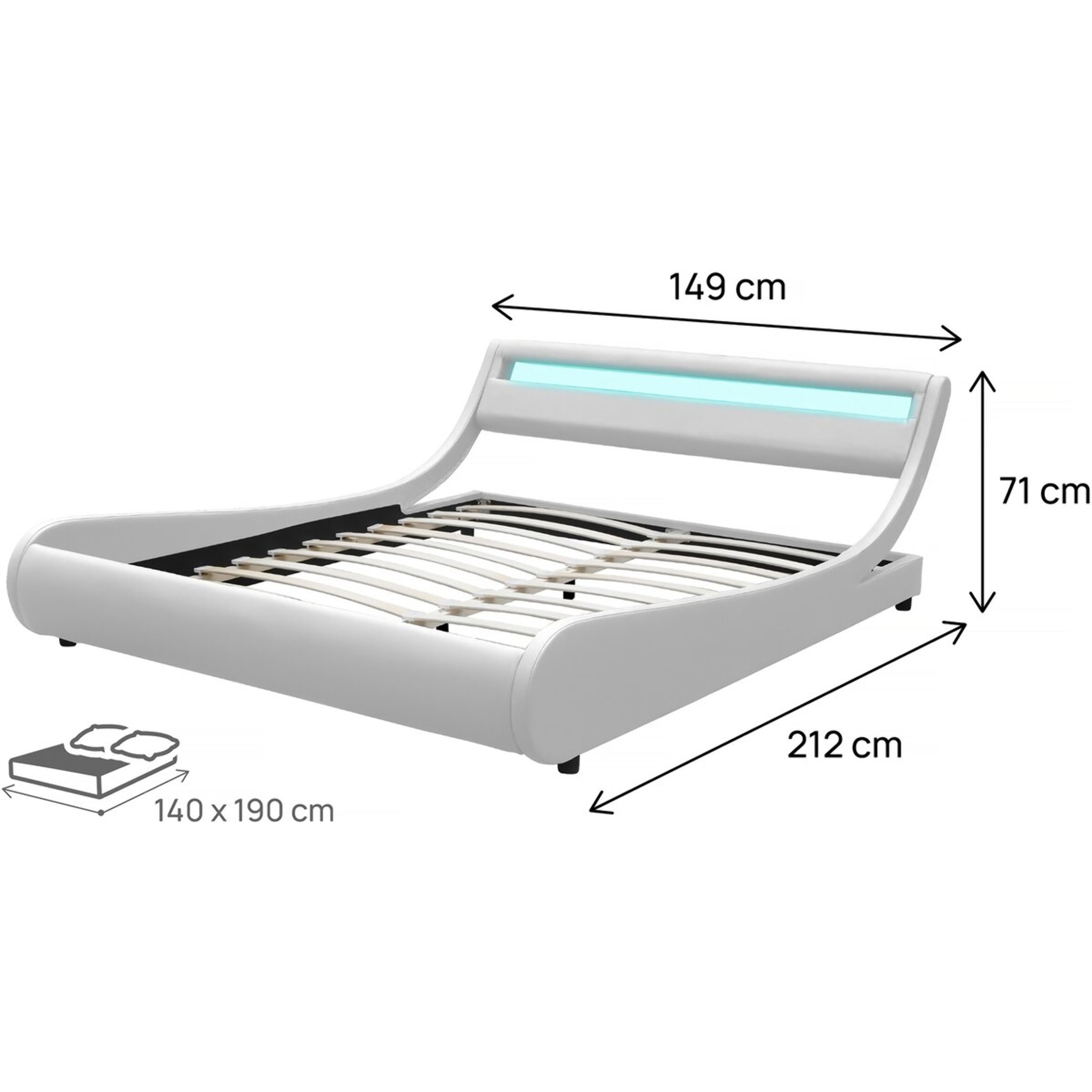 Lit LED "Natacha" - 140 x 190 cm - Blanc