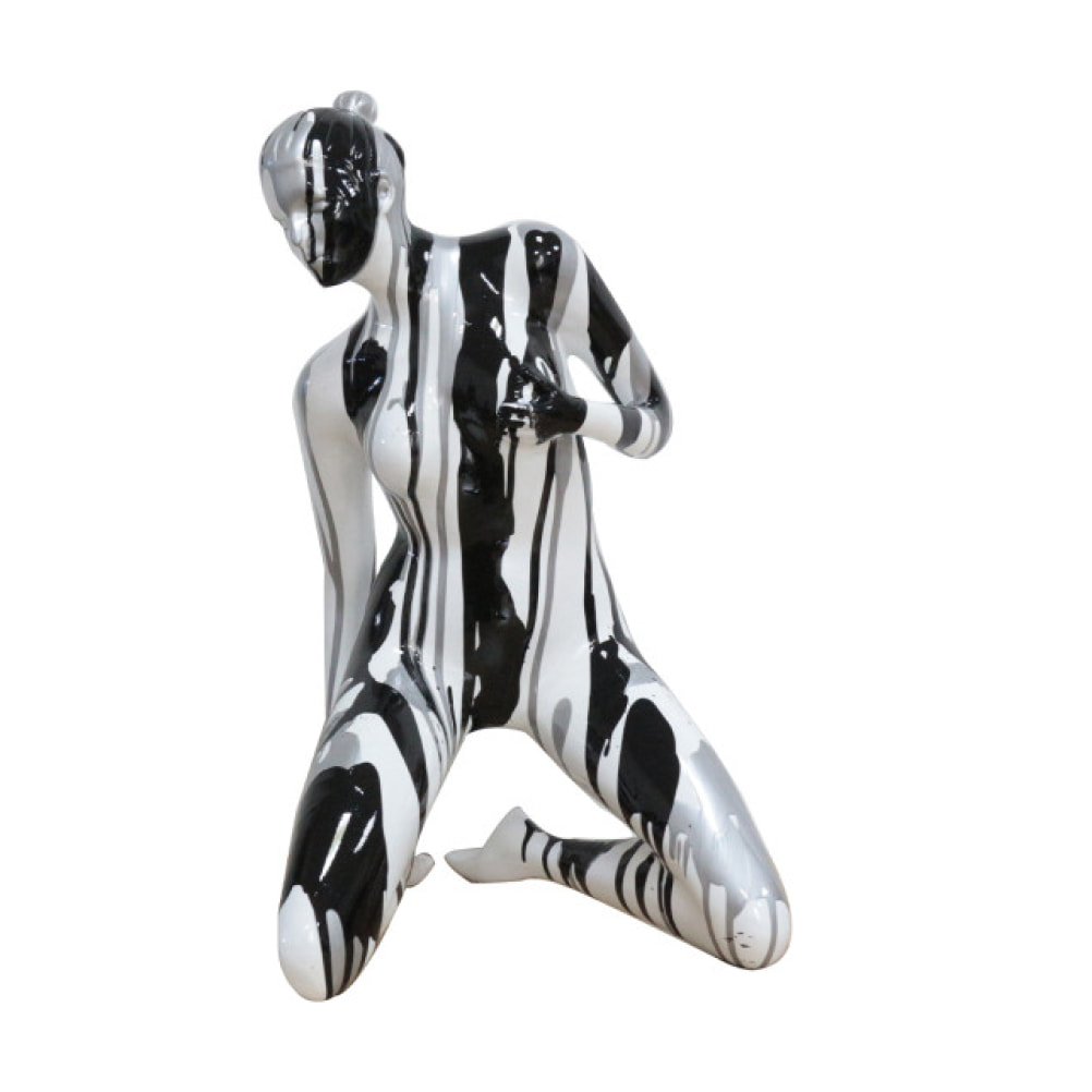 Statue femme en résine blanche peinture argentée, noire H58cm - NIKI 01