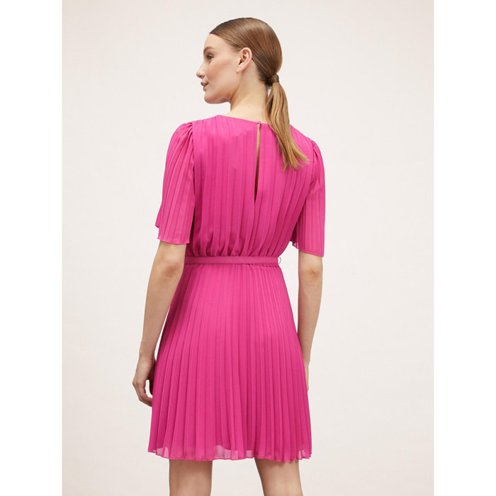 Motivi - Mini dress plissé con cintura - Fucsia