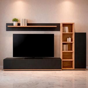 Parete Attrezzata Mobile TV Libreria Armadio Mensola Vani Multifunzione Design Contemporaneo Living Arredo Casa 240 x 40 x 127 Cm Nero E Rovere