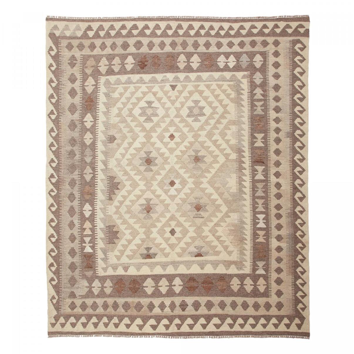 Tapis kilim au motif ethnique, tissé plat en laine naturelle