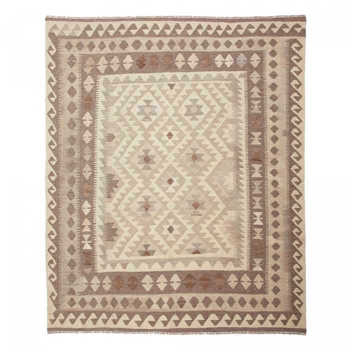 Tapis kilim au motif ethnique, tissé plat en laine naturelle