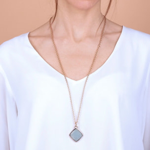 Collana Catena Rolo con Pendente a Rombo in Pietra Naturale Quarzo Celeste
