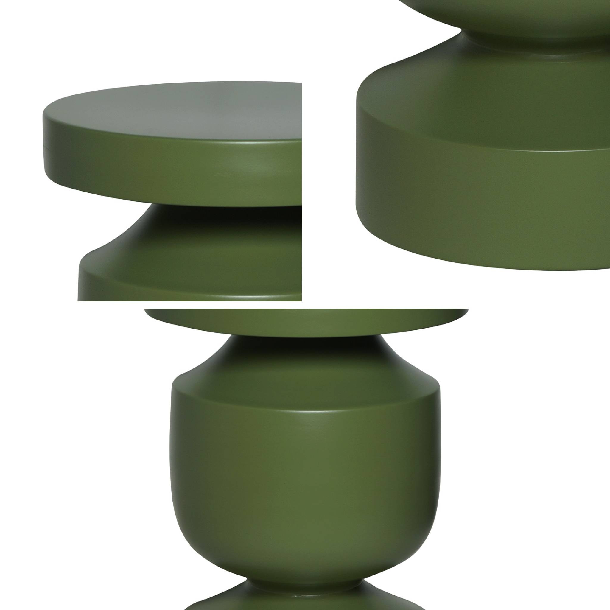 Table d'appoint. bout de canapé. table de chevet en métal coloris kaki. Alma. Ø30.5 x H 46.5cm