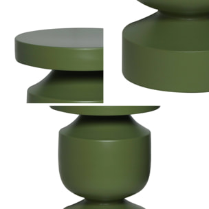 Table d'appoint. bout de canapé. table de chevet en métal coloris kaki. Alma. Ø30.5 x H 46.5cm